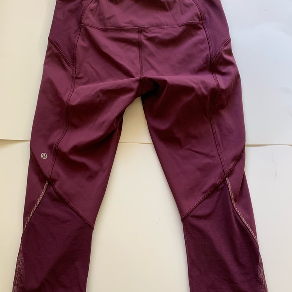 lululemon athletica Pants - Lululemon Burgundy Cropped Leggings Mesh Side Panel Size 6